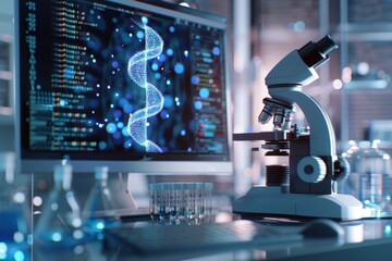 Microscope and DNA Analysis Lab. Generative AI.
