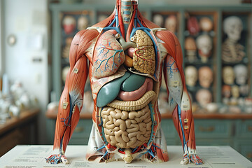 Models of various organs inside the human body.