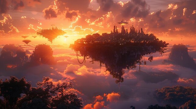 Fantastical floating islands, wideangle, sunrise lighting, detailed matte painting , DALL-E 2