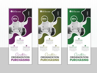 Creative business agency roll up banner design or pull up banner template.Roll Up Banner with Blue Geometric Photo Elements.