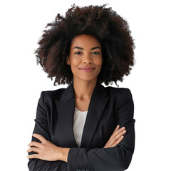 Confident African American Businesswoman with Curly Hair in Professional Attire on Transparent Background