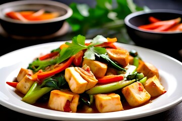 Stir Fried Tofu with Vegetables, Thai Food.