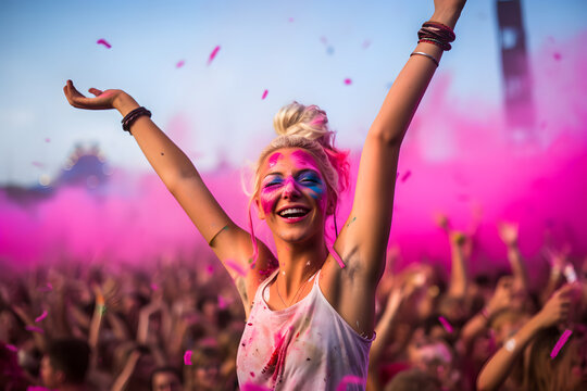 Portrait of beautiful dancer girl at new year EDM festival