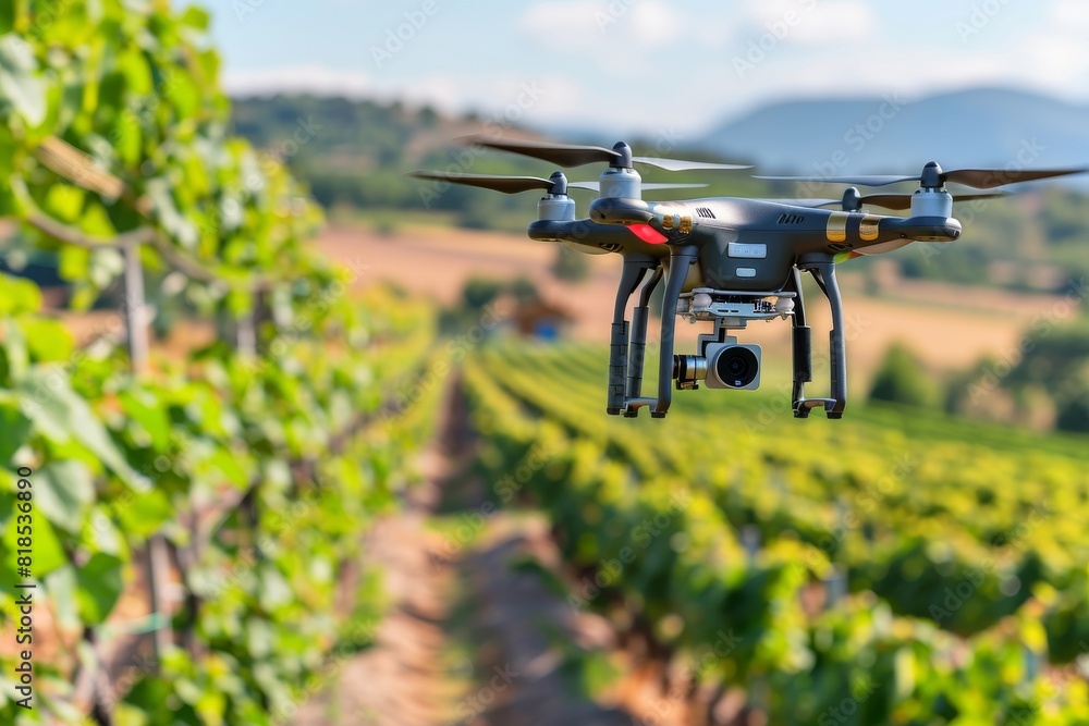 Poster high tech drone technology for precision farming in agricultural fields with smart farming technique