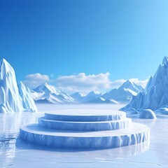 ice podium background snow winter product platform cold mountain 3d podium ice display background, Ai Generated 
