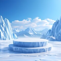 ice podium background snow winter product platform cold mountain 3d podium ice display background, Ai Generated 