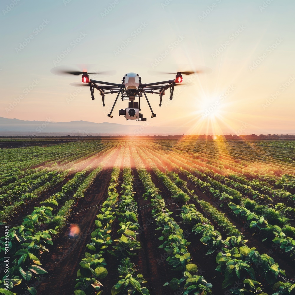 Poster high tech drone technology for precision farming in agricultural fields with smart farming technique