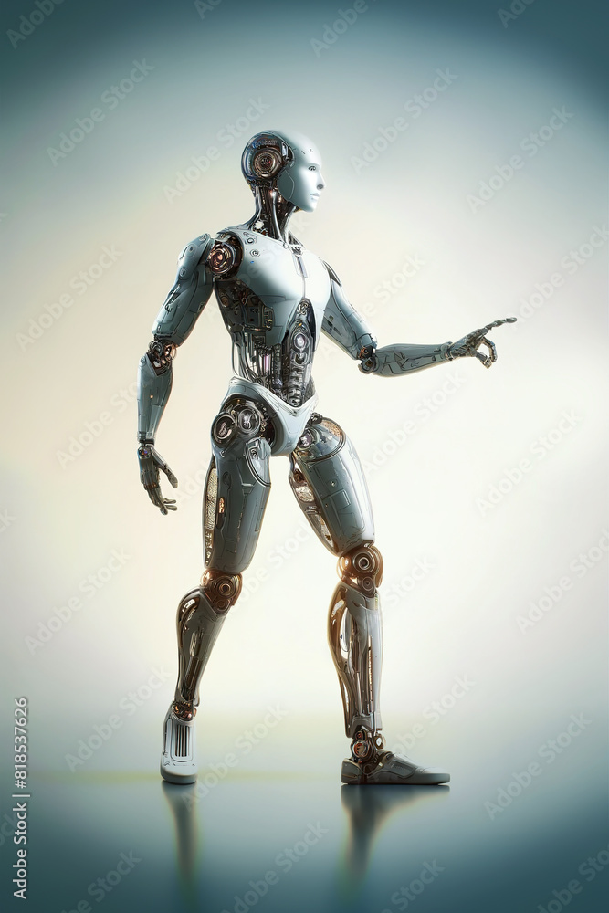 Poster android robot, pose 5. robot in profile with outstretched hand