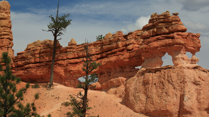 A landscape of an arched rock formation in Bryce Canyon, Utah