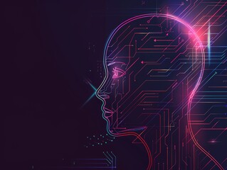 Futuristic Human Profile with Circuit Design. Generative AI.