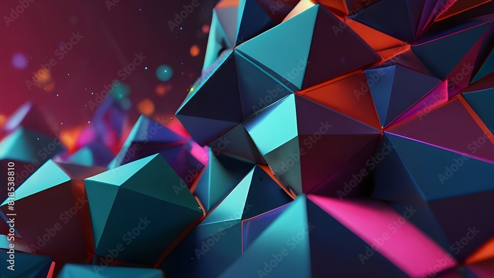 Poster vibrant futuristic surface with tetrahedrons. multicolored abstract 3d banner generative ai