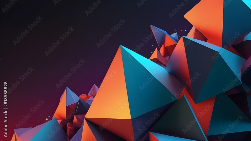 Poster vibrant futuristic surface with tetrahedrons. multicolored abstract 3d banner generative ai
