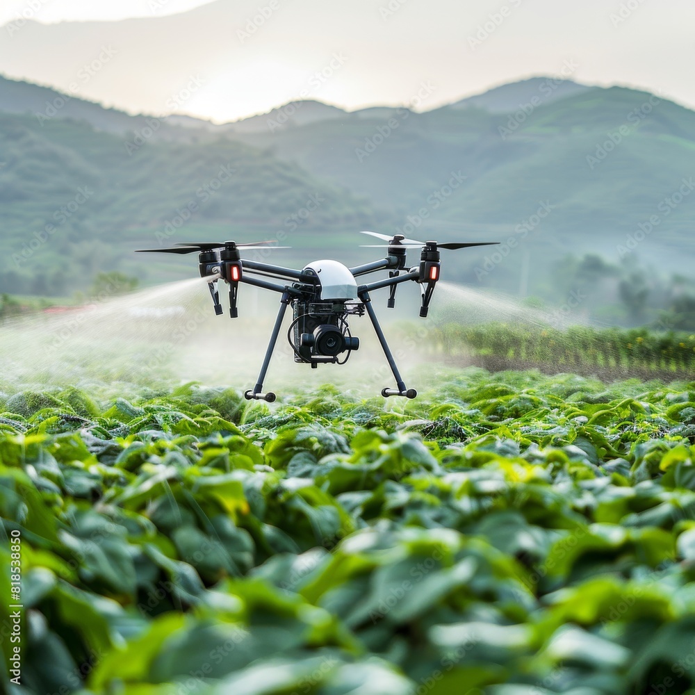 Poster farming with robotic farming and sustainable farming techniques using pesticides on crops and aerial