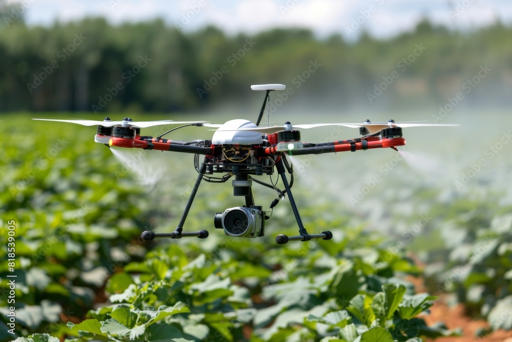 Poster high tech drone technology for precision farming in agricultural fields with smart farming technique
