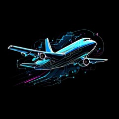 illustration of an airplane on black on background, Ai Generated