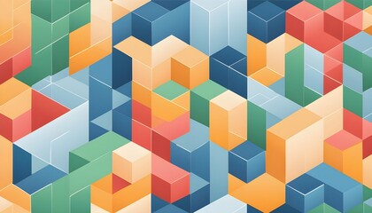 Colorful geometric blocks create a vibrant abstract pattern