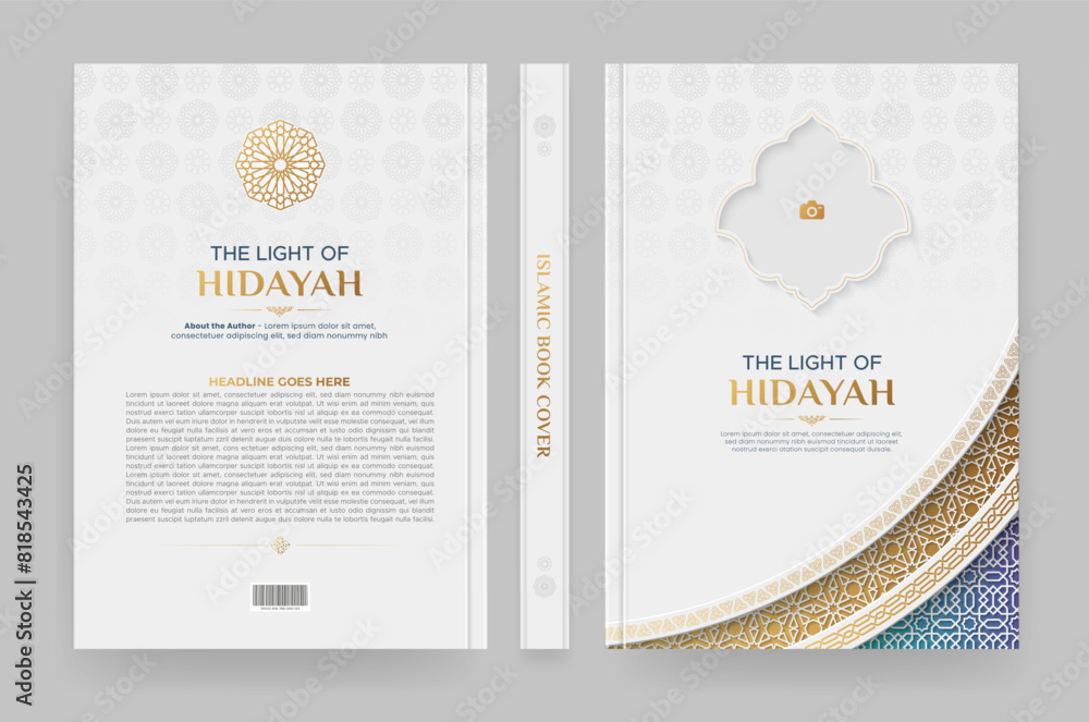 Sticker arabic islamic style a4 size book cover design with arabic pattern and ornamental frames