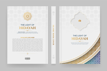 Arabic Islamic style A4 size book cover design with Arabic pattern and ornamental frames