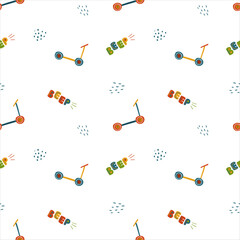 Doodle scooters and word BEEP. Funny seamless pattern for textiles and fabrics, wallpaper, wrapping paper for kids and babies