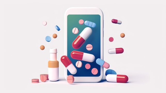 Illustration,  AI-driven medication adherence apps sending reminders and instructions