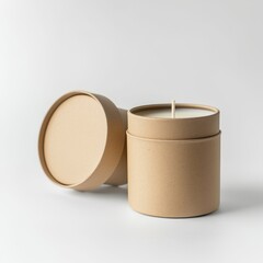 Minimalist Beige Candle with Smooth Edges, Spa Mockup with Copyspace for Serene Relaxation