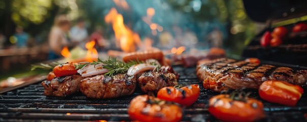 Share the details of the activities and interactions taking place at a funfilled outdoor BBQ event