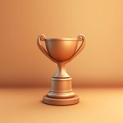 Bronze trophy cup on an orange background. Elegant trophy for winner in competition. Award and victory concept. Design for competition success, achievement recognition, championship theme. AIG35.