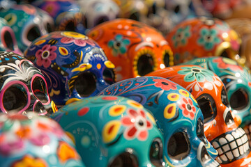 Obraz premium Colorful pattern of Day of the Dead sugar skulls, representing the Mexican tradition and festival