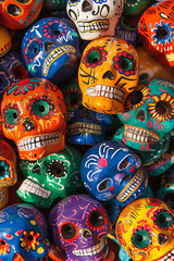 Fototapeta premium Colorful pattern of Day of the Dead sugar skulls, representing the Mexican tradition and festival