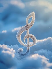 Clef made of snow. A frozen musical symbol used to indicate which notes are represented by the...