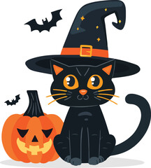 pumpkin cat. Collection kiiten with pumkin. Fuuny pets. Happy halloween. Scary print for design. Vector illustration on white background.