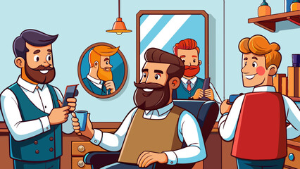 Vintage Barbershop Scene with Stylish Barber and Client