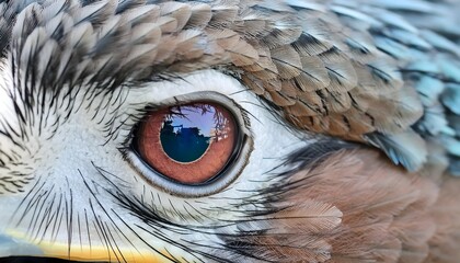 A close-up of a bird's eye, revealing the intricate patterns and colors in the iris