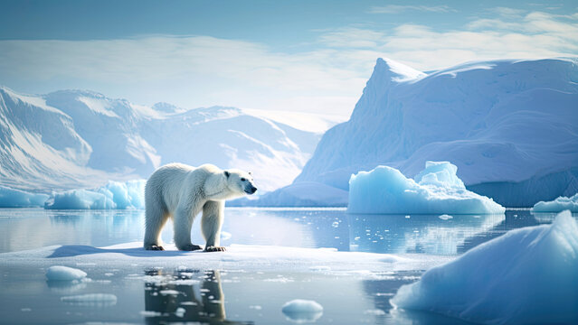 Isolated polar bear on a merging iceberg in the middle of the sea - Global warming