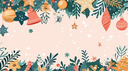 Christmas greeting postcard decorated with garland background