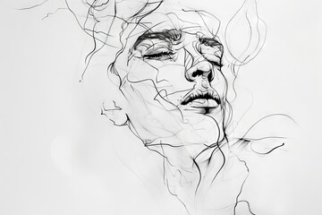 Fototapeta premium Elegant Beauty Minimalist Portrait Illustration in One Line Art Style