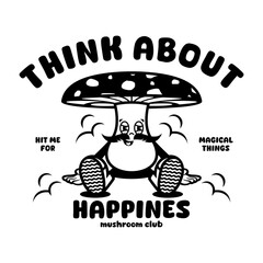 Funny cartoon character of mushroom. Can be used as Sticker, posters, prints. Retro cartoon style. Vector illustration