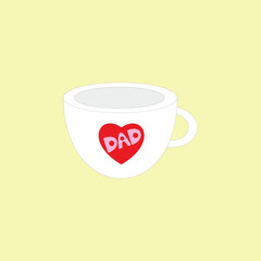 International Happy Father's Day vector illustration. Glass with Heart shape and Dad text on yellow background