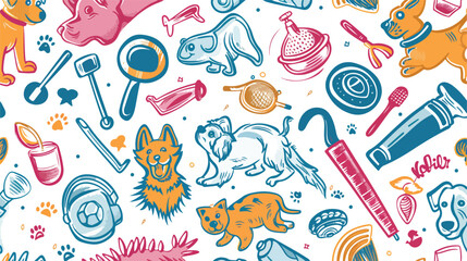 Colorful seamless pattern with domestic animals 