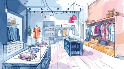 Colorful sketch of fashion showroom or shop trendy ap