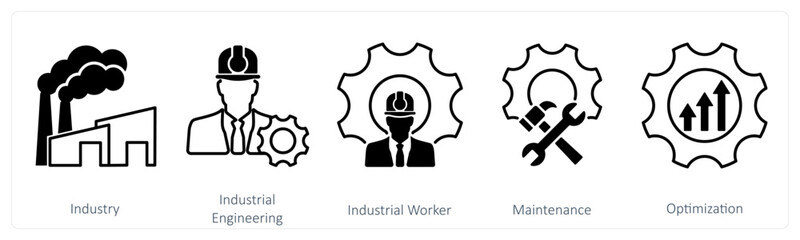 A set of 5 Industrial icons as industry, industrial engineering, industrial worker