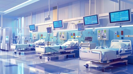 Illustration,  smart hospital rooms equipped with IoT devices for patient care