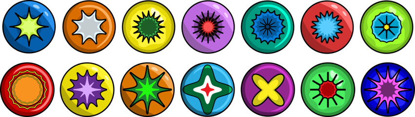 Bright multicolored round candies, set on a white background isolated