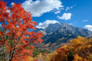 Fototapeta premium Autumn Foliage with Majestic Mountain Background