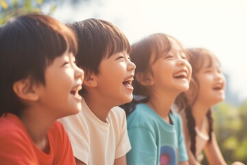 Fototapeta premium group of kids friend laughing together