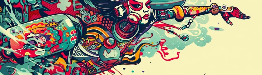 Capture the intricate fusion of futuristic technologies and psychological concepts in a wide-angle view Show a holographic interface in a human minds landscape