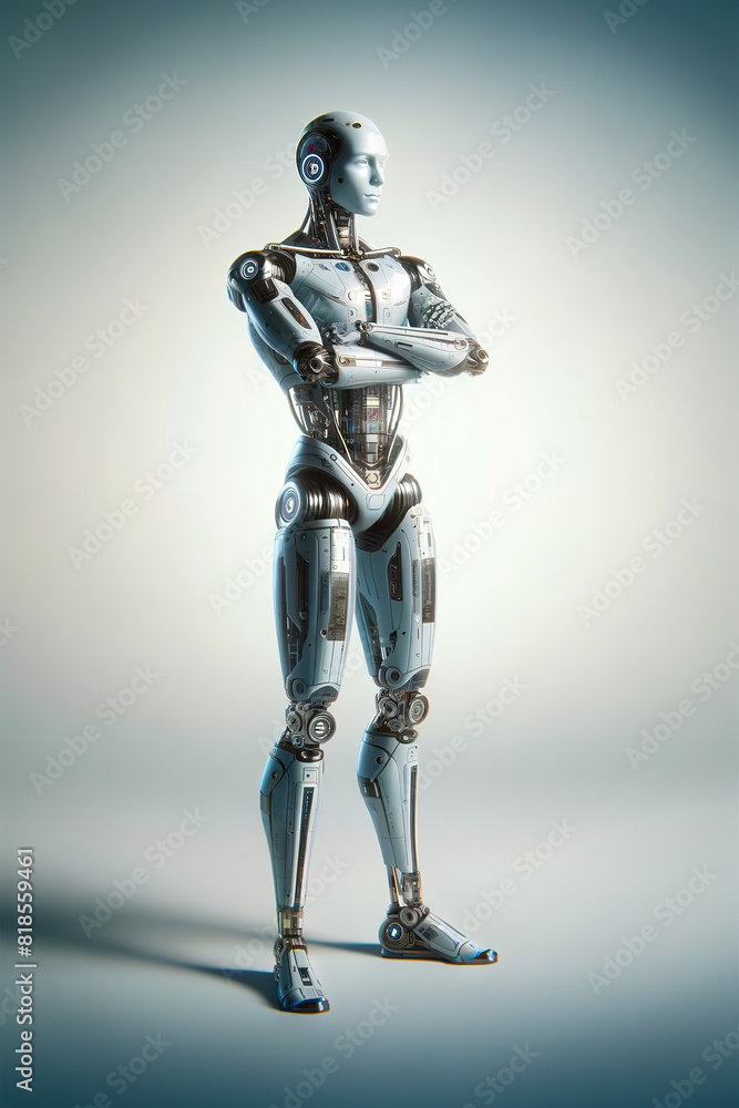 Poster android robot, pose 12. robot with your hands crossed on your chest