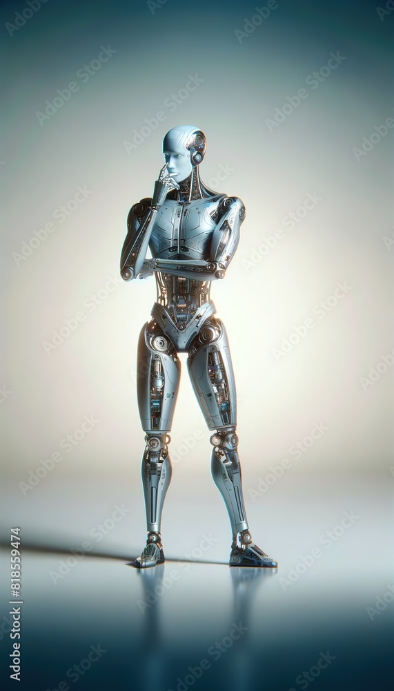 Poster android robot, pose 13. the robot thinks