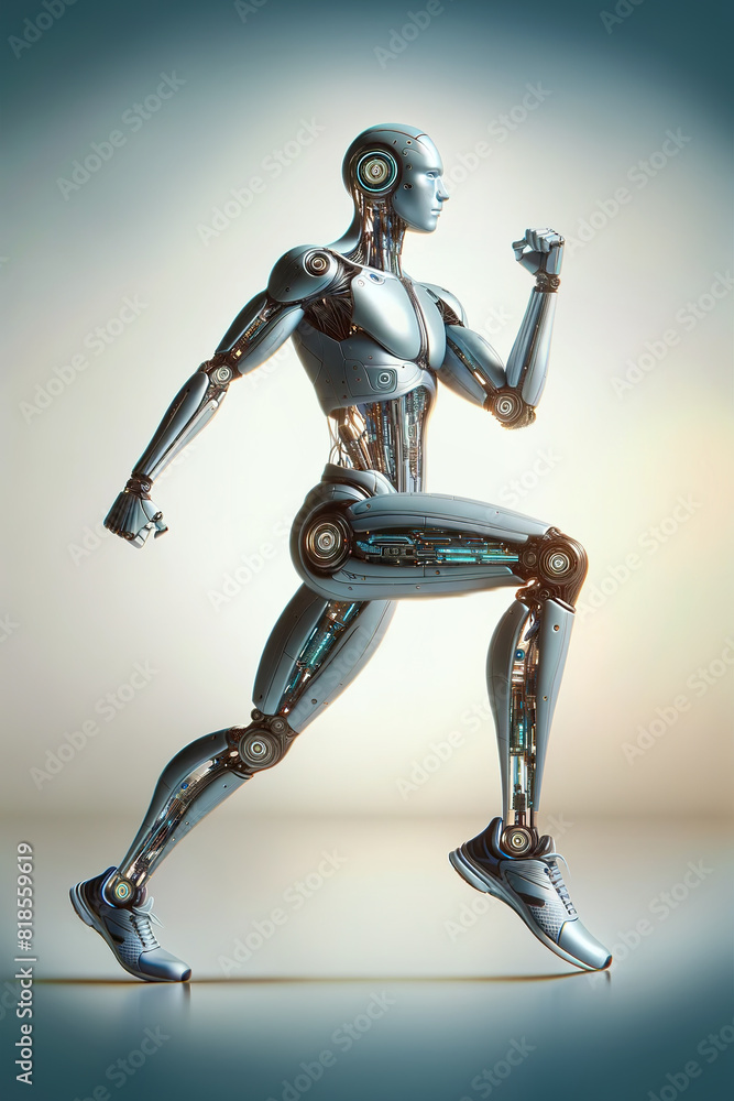 Poster android robot, pose 17. robot runs, profile