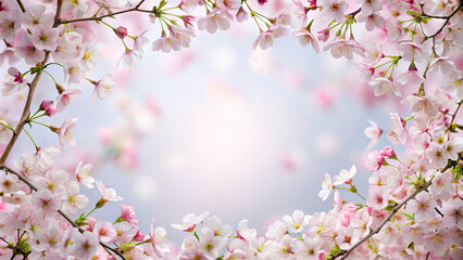 A border of delicate cherry blossoms framing a blank white space, evoking a sense of tranquility and beauty.